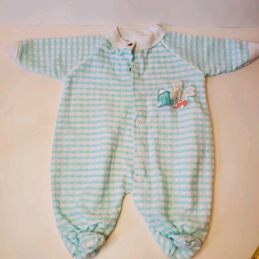 Vintage‎ Babygro Striped Bunny Rabbit Easter Sleeper Made In Usa Size Small